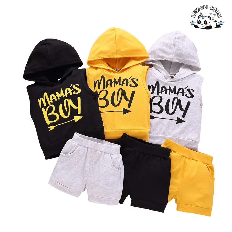LEZONKIDS - Factory Direct Price Sleeveless Hoodie Pullover Shorts Boys Clothing Sets for 4 to 12 Years Old